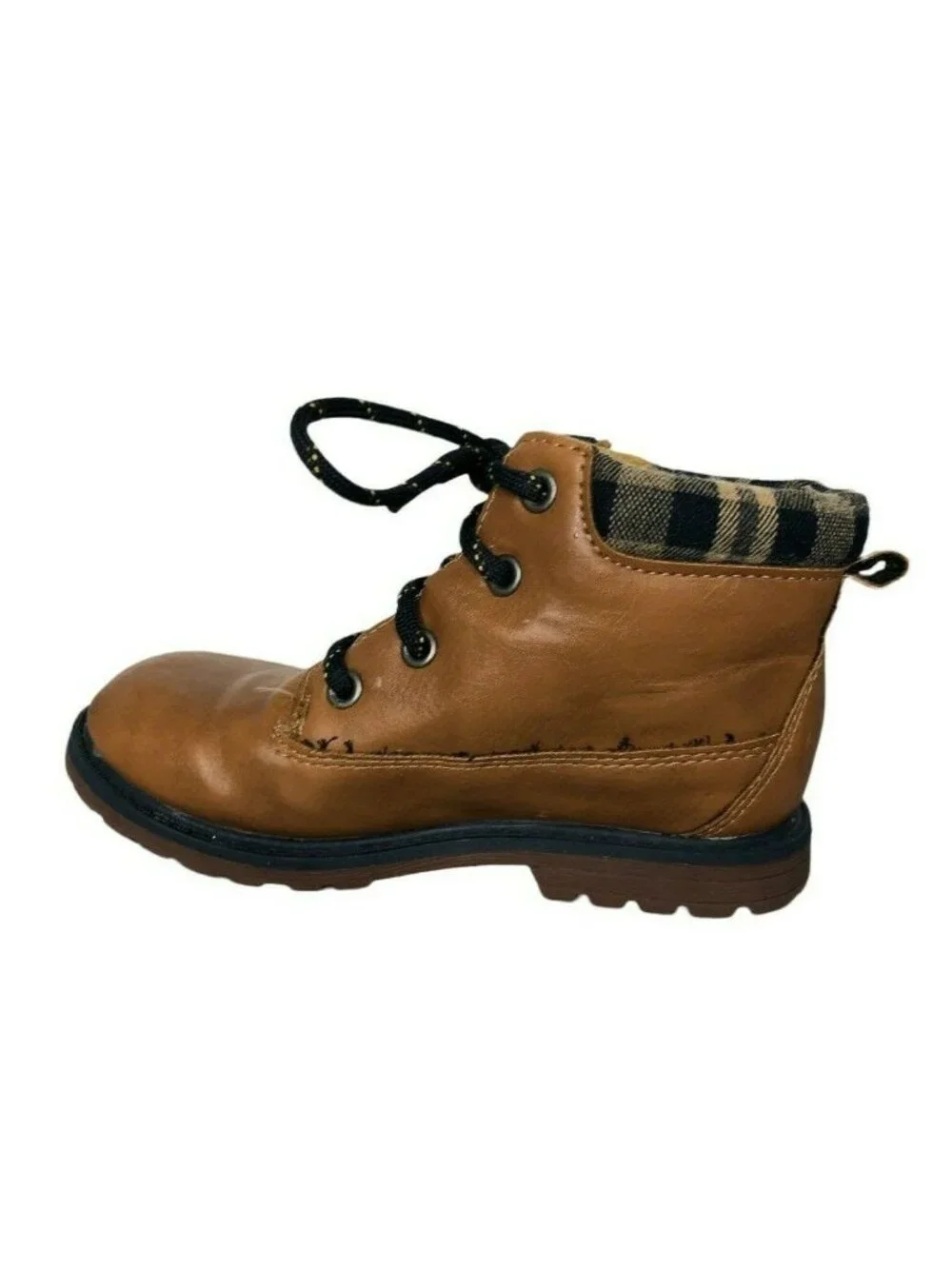 OshKosh B'Gosh Braxton B Boots Little Boys Toddler 10 Tan Black Plaid Shoes Beig